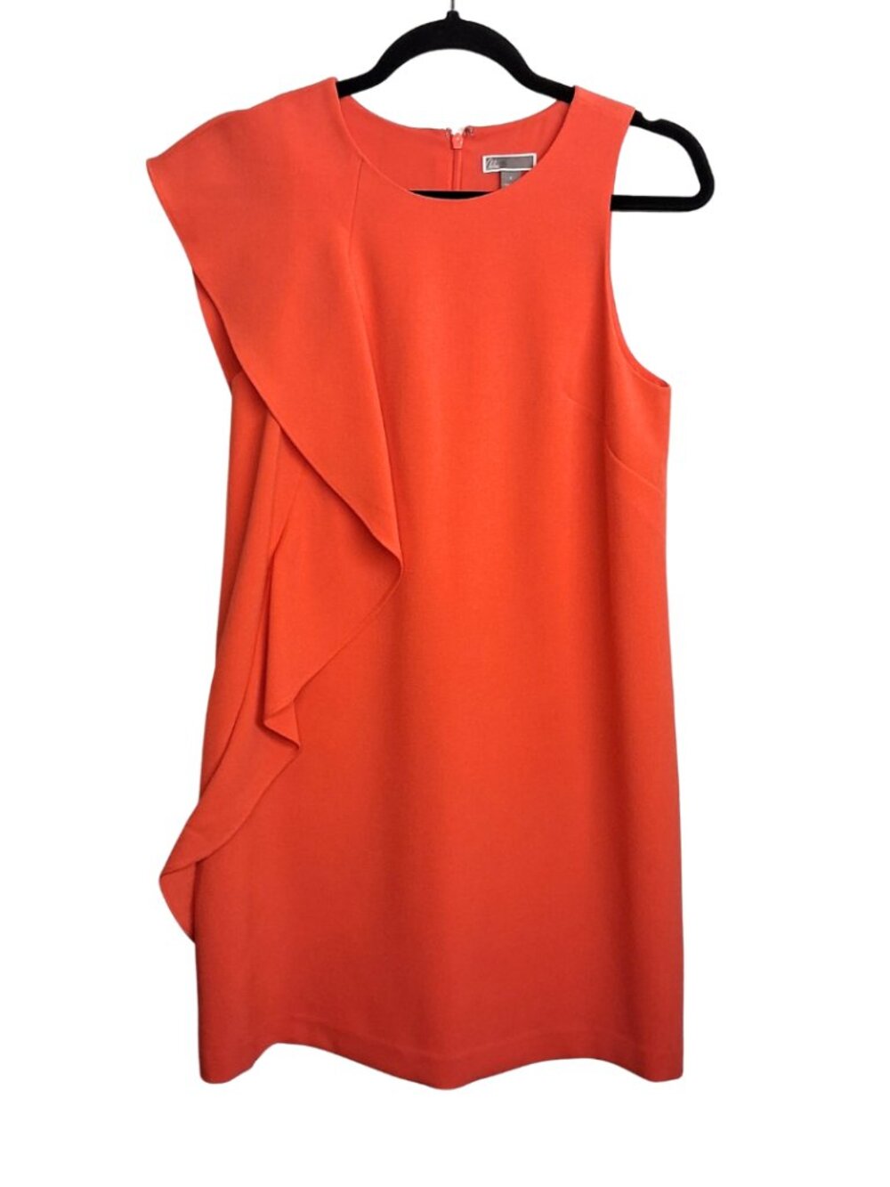 CHELSEA 28 Orange Ruffle Dress Sleeveless Shift Mini 4 Small